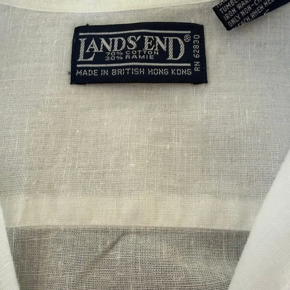 Lands’ End White Linen Blouse | British Hong Kong | Size 14 Classic